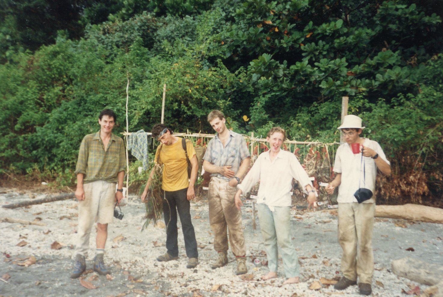 Dale Musser with members of the Krakatau expedition on a beach in Indonesia