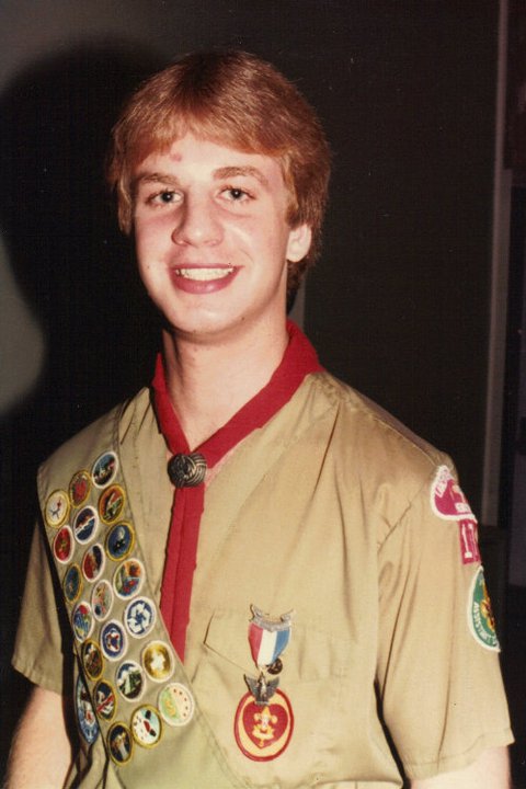 Dale Musser in Boy Scout uniform wearing his Eagle Scout badge